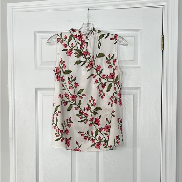 Ann Taylor Floral Ruffle Neck Blouse - White and Pink - Picture 3 of 3